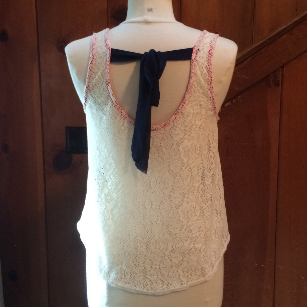 High Low Lace Tank Top With Ribbon Tie Back